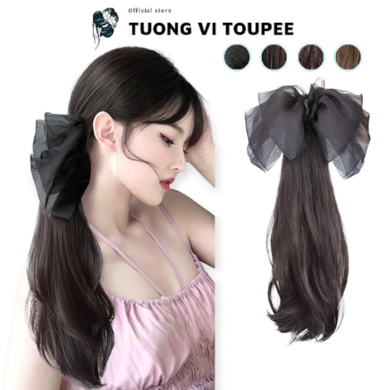 Tóc Giả Ngoặm Mini Cúp Đuôi Kèm Nơ Voan Lớn Phong Cách Nhẹ Nhàng