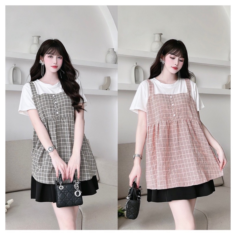 Áo bầu xinh, yếm kẻ siêu hot hàng TK đẹp, mềm mát xinh xắn trẻ trung - AH028