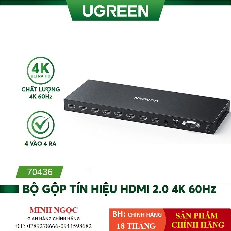 Bộ chia, gộp tín hiệu HDMI 2.0 Matrix 4 vào 4 ra chính hãng Ugreen 70436 cao cấp