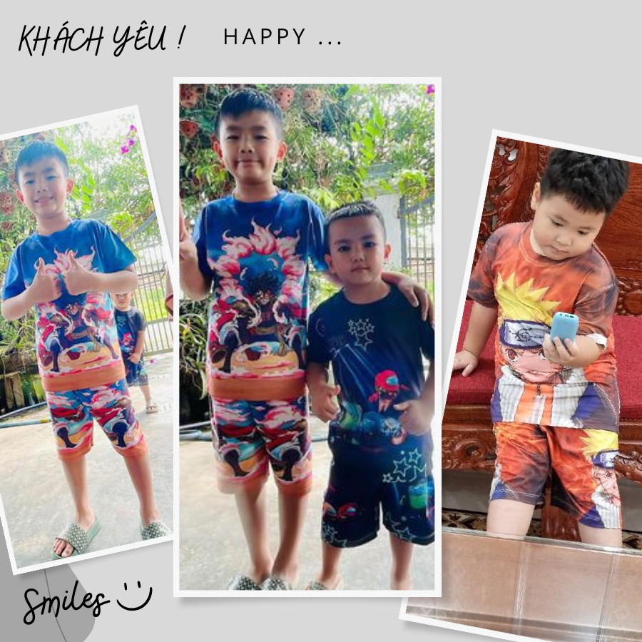 Bộ đồ thun lạnh cho bé, bộ cộc tay bé trai in hình Luffy thun mềm, mịn size đại từ 10 - 50kg