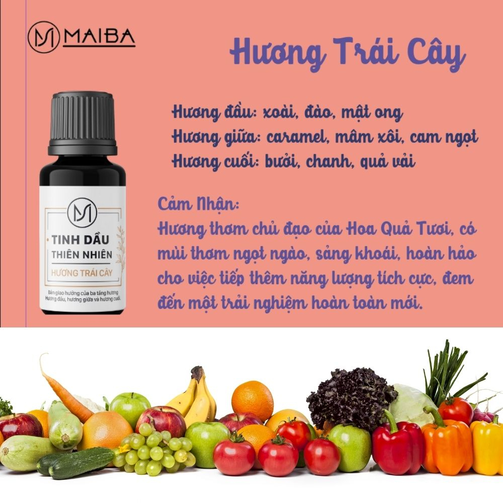 Tinh dầu nguyên chất hương Trái Cây MAIBA giúp thư giãn, thơm phòng, khử mùi hôi