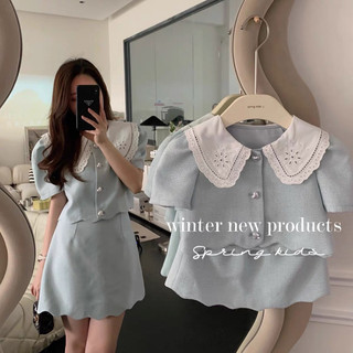 Set váy tiểu thư xanh cho mẹ và bé S0083