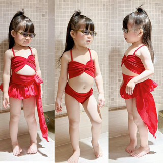 Set bikini 3 chi tiết đỏ - hồng cho bé gái s0084