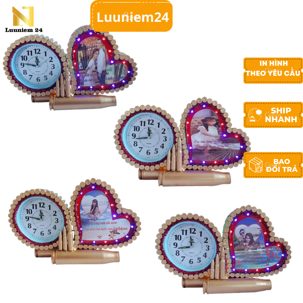Quà Tặng mô Hình Trái Tim Đồng Hồ ,In Hình Theo Yêu Cầu, Quà Tặng Luuniem24 làm từ vỏ cat tut kim loại