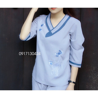 Đồ lam đi chùa cho nữ trang nhã màu lam Kate kiểu tim bầu