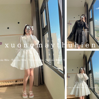 Váy xòe dáng babydoll đan dây cổ style thời trang ulzzang/ Đầm dự tiệc nữ hai màu đen trắng thanh lịch xuongmaythuhien