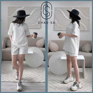 Bộ thời trang đùi thun cotton tổ ong mát mẻ áo tay ngắn, quần đùi - đồ bộ châu sa cao cấp