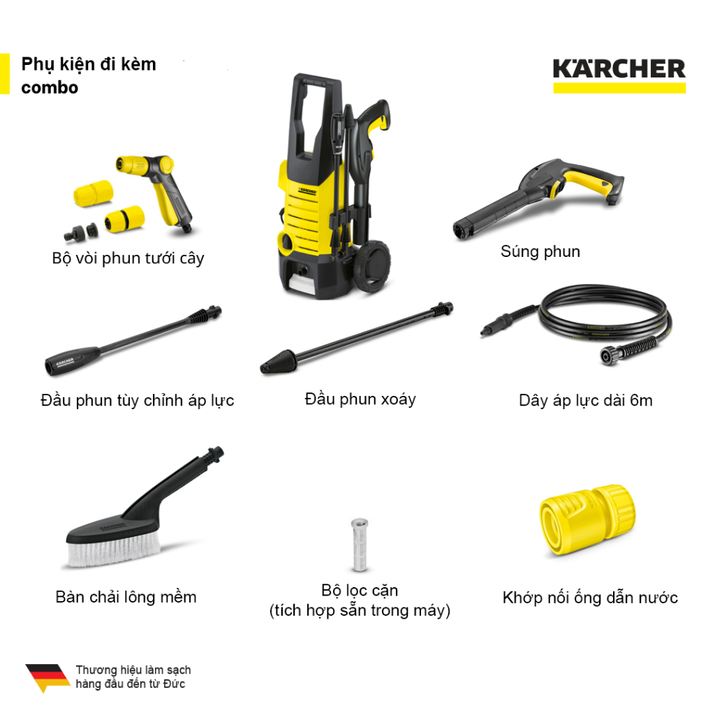 Combo máy rửa xe Karcher K 2.360 và bộ vòi phun tưới cây 4 món