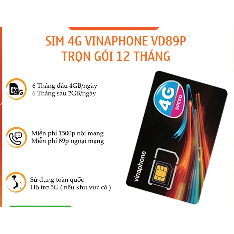 Sim 5G Vinaphone VD89P - 12 tháng sử dụng