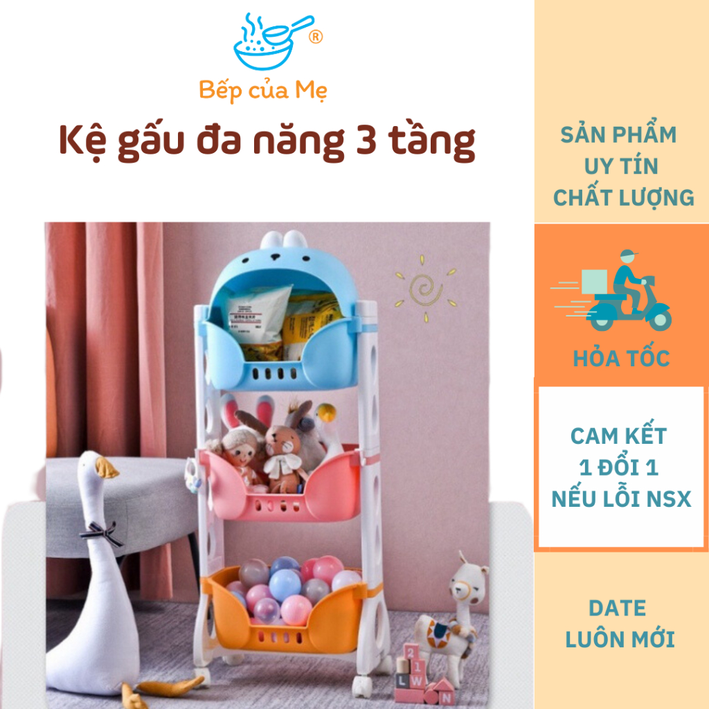 Kệ nhựa gấu 3 tầng cao cấp Việt Nhật, kệ đa năng có bánh xe đa chiều, Shop Bếp Của Mẹ