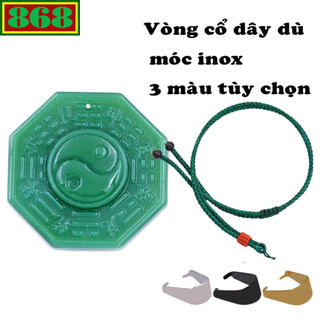 Mặt dây chuyền bát quái đá xanh kèm vòng cổ dây dù xanh lá + móc inox, mặt dây chuyền phong thủy