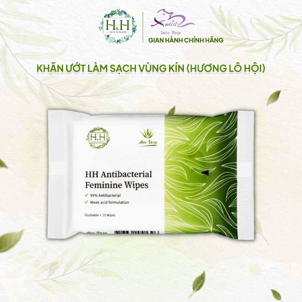 Khăn Ướt Vệ Sinh Làm Sạch Vùng Kín Hương Lô Hội HH Dưỡng Ẩm Mềm Mịn, An Toàn Cho Da Nhạy Cảm Túi 10 Miếng