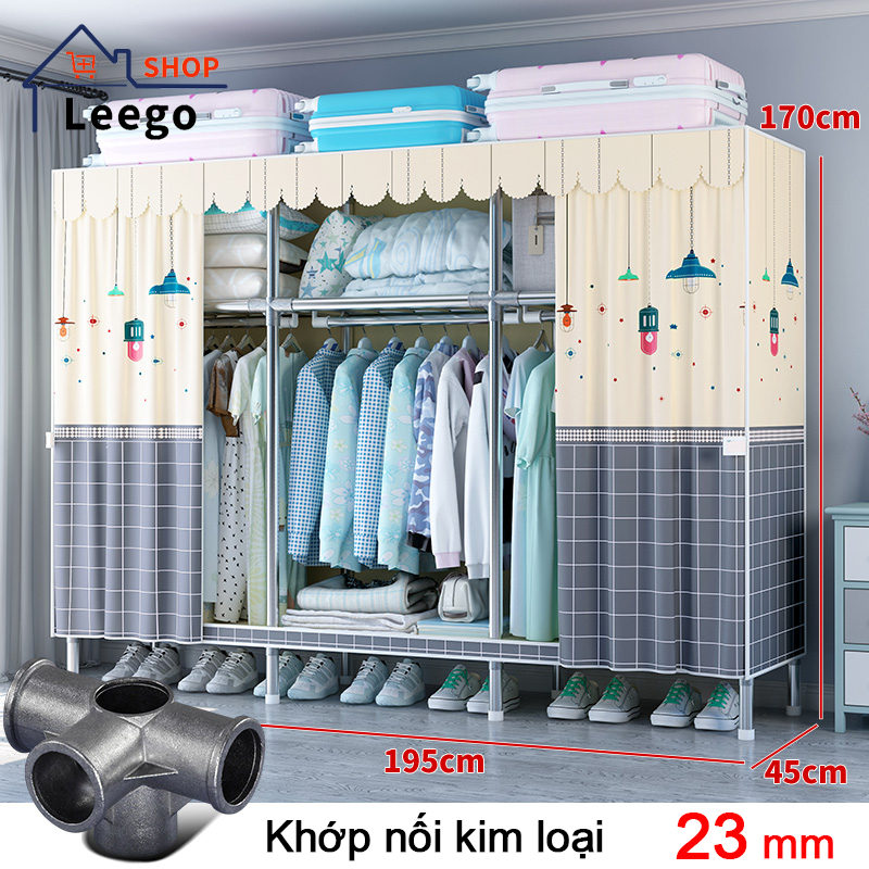 Leego Tủ quần áo 110/130/150/170/195 cm vải tủ quần áo trẻ em kích thước ống thép 23MM Các khớp hợp kim chắc chắn và bền