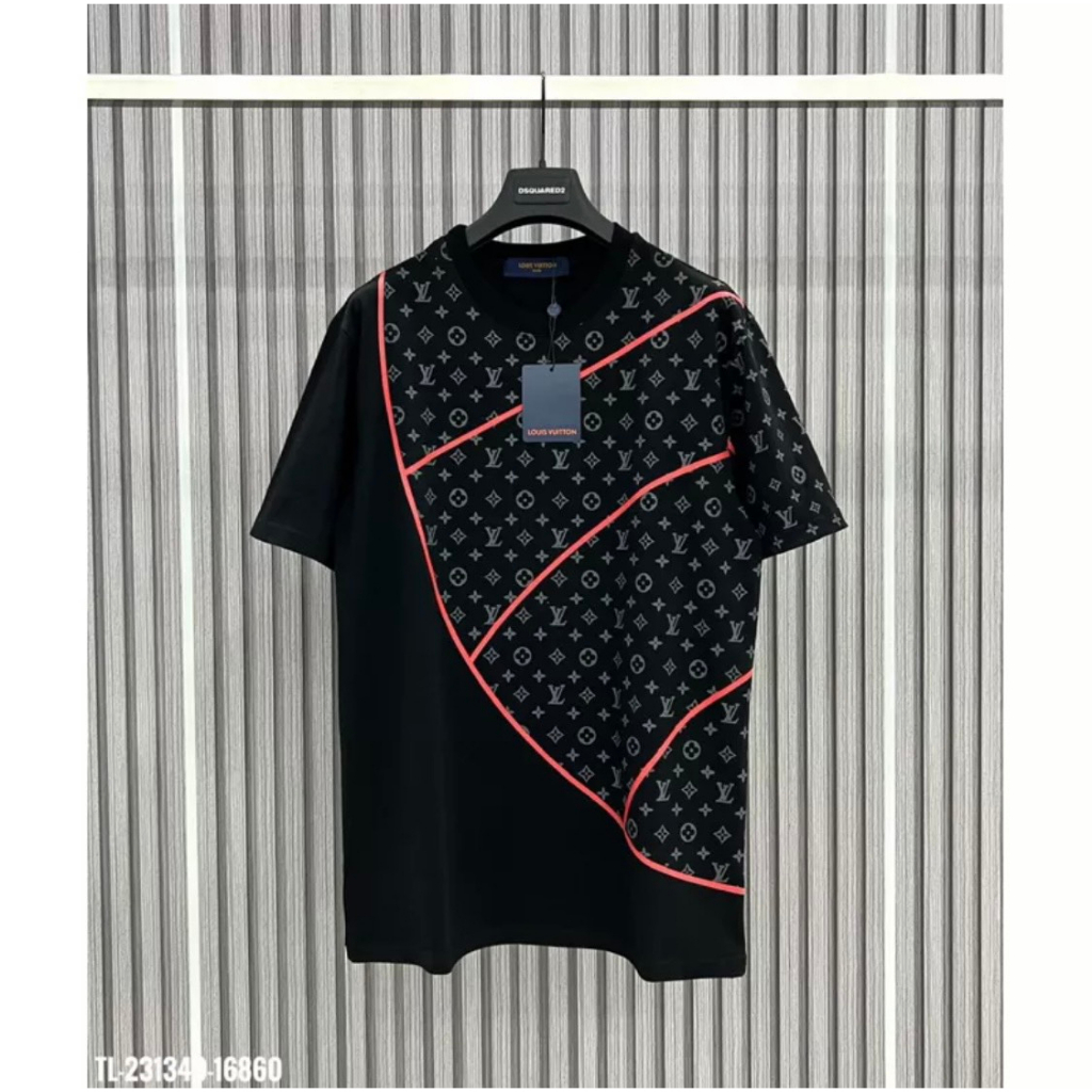 Áo Phông Nam Nữ Lv Phối Sọc Đỏ - Áo Thun Nam Nữ Lv Chất Liệu Cotton Co Giãn Cực Thoáng Mát - Hình In Siêu Nét