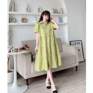 ĐẦM BABYDOLL CHẤT ĐŨI DÀI XẾP LI PHỐI CỔ SƠ MI VÀ TAY PHỒNG TIỂU THƯ VÁY BẦU DÁNG SUÔNG FORM RỘNG CAO CẤP-DUBAI FASHION