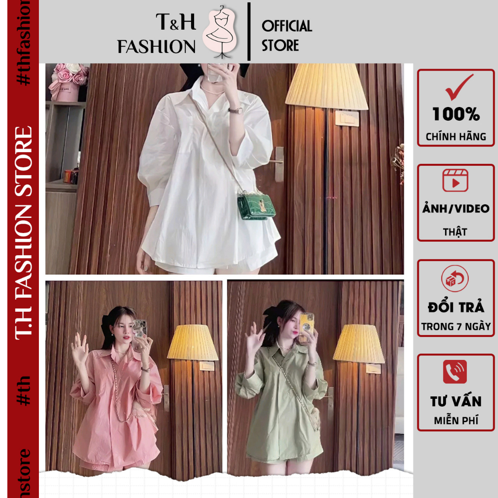 Set Áo Sơ Mi Tay Lỡ Cúc Lệch Quần Short Dáng Rộng 3 Màu - Bộ Quần Đùi Áo Somi Dáng Thụng Vải Lụa Thô X0218 - TH FASHION