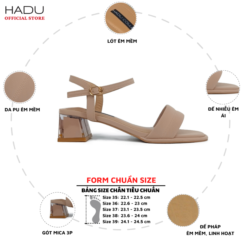 Sandal gót mica vuông 5p một quai bản ngang HADU M596 - BH 24 tháng