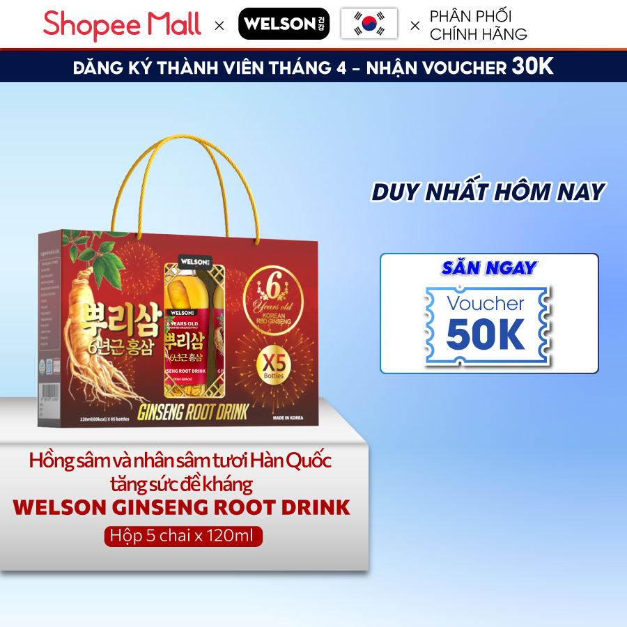 Hồng Sâm và Nhân Sâm Tươi Hàn Quốc Tăng Sức Đề Kháng Welson Ginseng Root Drink