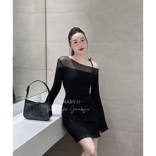 Váy body buộc dây lệch vai phối voan cá tính