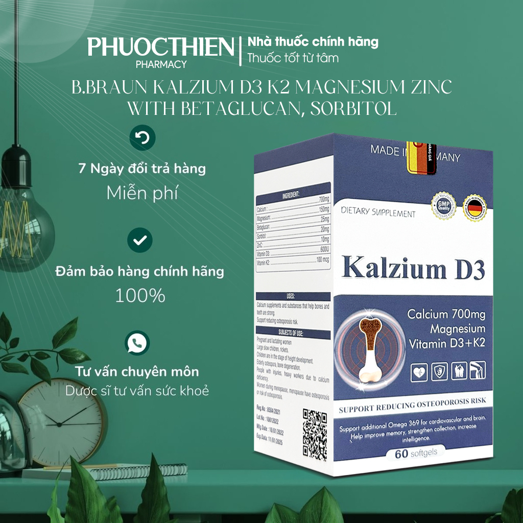 Canxi nano d3 k2 cho trẻ em, bà bầu và người lớn Kalzium D3 700mg nhập khẩu chính hãng Đức kết hợp Magnesium Betaglucan