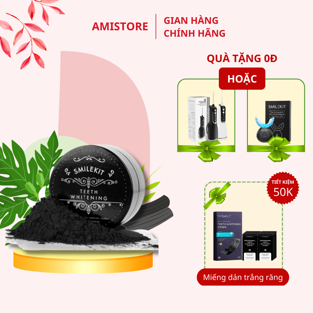 Bột than tre trắng răng SMILEKIT - Than tre hoạt tính giúp trắng răng tự nhiên hiệu quả, lành tính, sử dụng hàng ngày