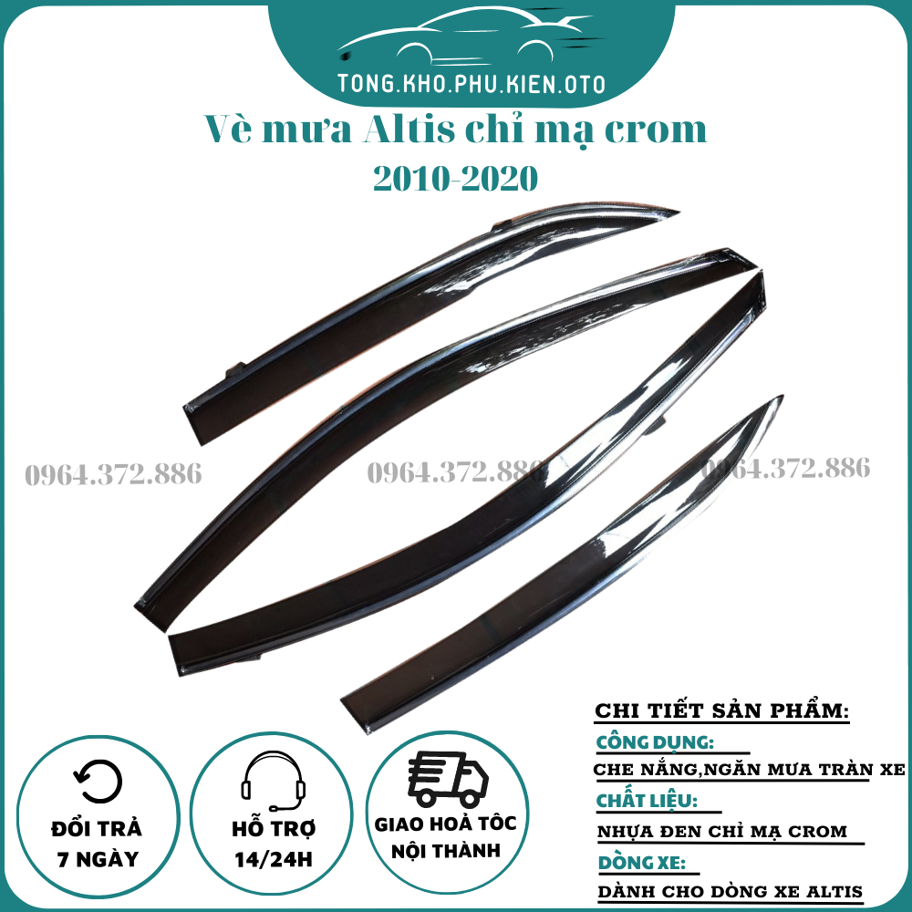 Vè che mưa Toyota Altis chỉ mạ crom 2010-2020-Mẫu cao cấp