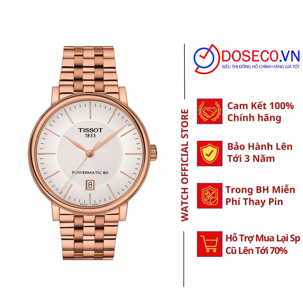 Đồng Hồ Nam Tissot Cơ Automatic Chính Hãng CARSON PREMIUM POWERMATIC 80 T122.407.33.031.00 Dây Kim Loại Cao Cấp TS42