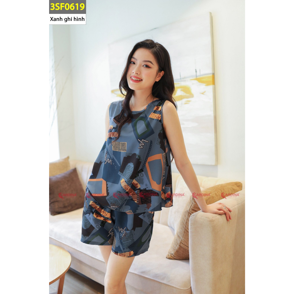 Đồ bộ nữ CARDINA chất lụa satin nhật cao cấp áo sát nách xẻ sau trẻ trung 3SF06