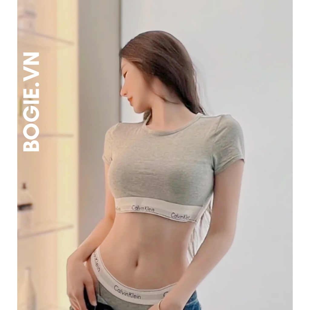 Set bộ croptop nữ cạp cao phong cách thể thao Gym ,Yoga,chất cotton may viền kiểu dáng Calvn Klen