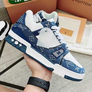 Giày lv louis vuitton trainer xanh than, giày sneaker lv thể thao nam nữ hot trend