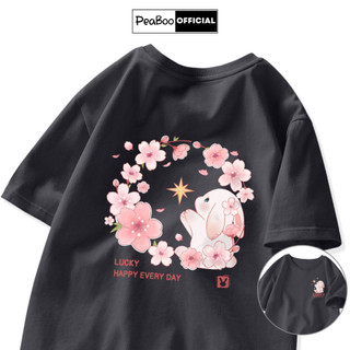 Áo Thun Nữ, Áo Phông Unisex By PEABOO Mã BST05 Màu Ghi In Hình Chất Cotton Thoáng Mát Form Rộng Tay Lỡ Cho Nam Nữ