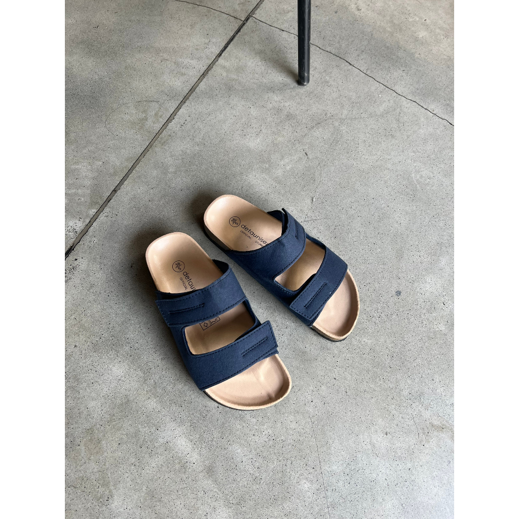Giày dép đế trấu nam nữ  DETAUNISEX 2 quai ngang tiện dụng Birken lót si kem - DETA25X