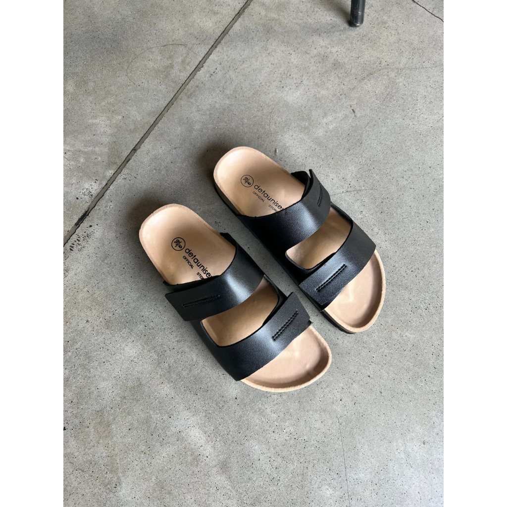 Giày dép đế trấu nam nữ  DETAUNISEX 2 quai ngang tiện dụng Birken lót si kem - DETA25