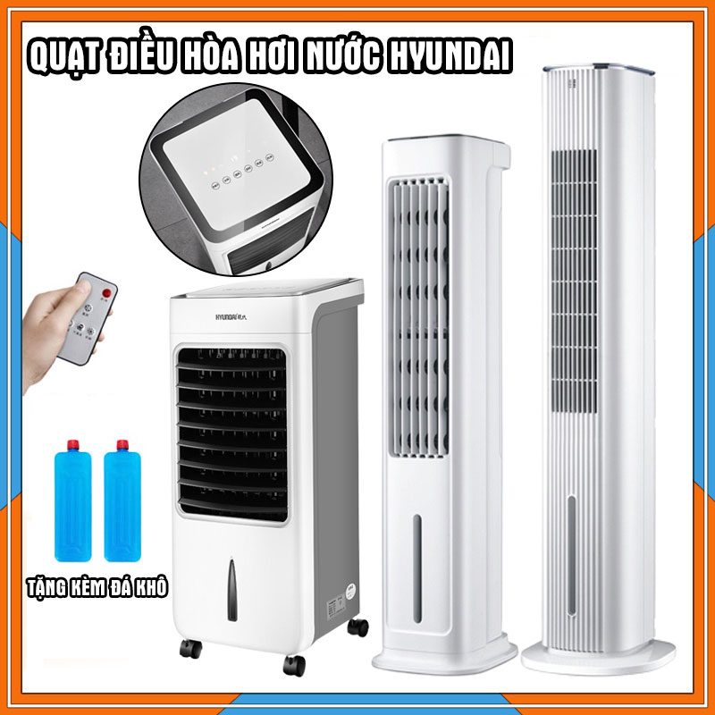 Quạt điều hòa hơi nước điều khiển từ xa HYUNDAI, tặng kèm đá khô, quạt tháp cảm ứng, dung tích chứa nước 6L - BH 1 năm