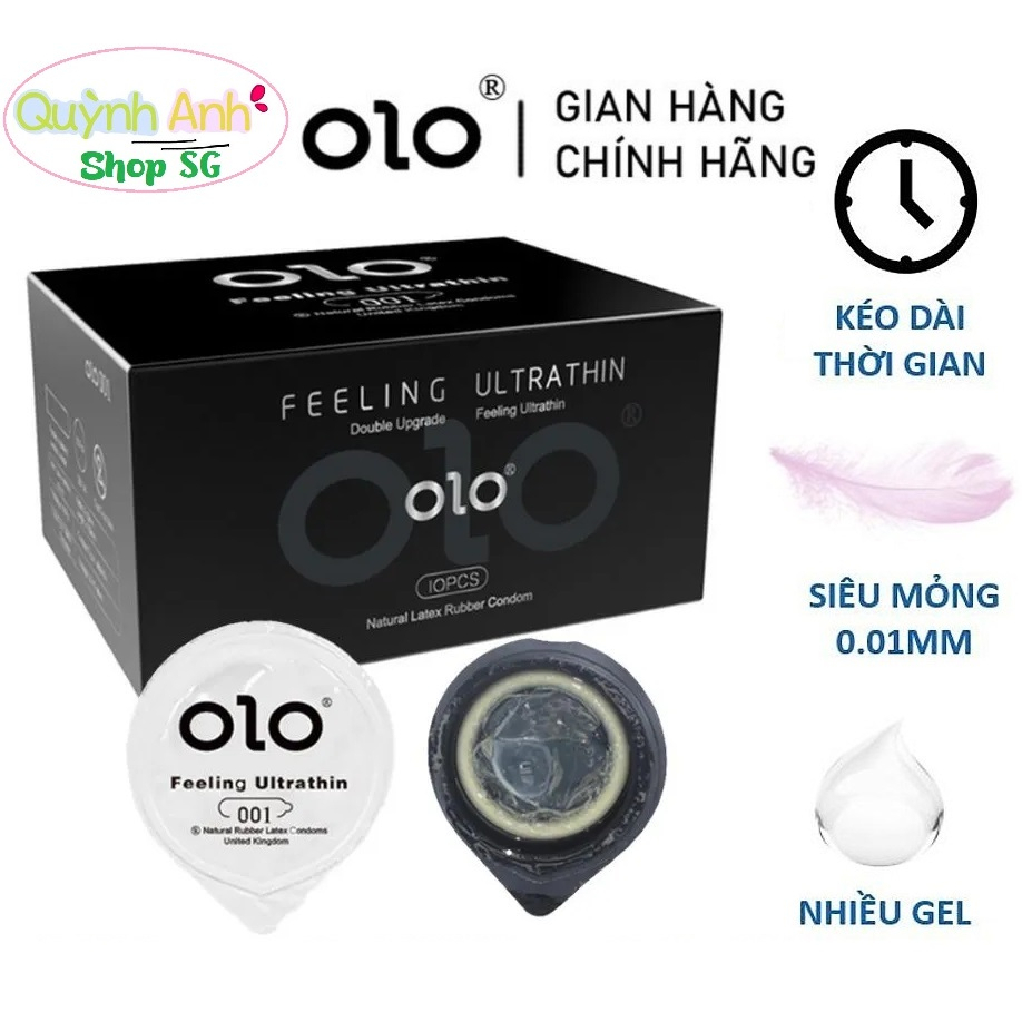 Bao cao su Olo siêu mỏng 001 Hộp 10 Bao, BCS Gân Gai Kéo Dài Thời Gian QH, Nhiều Gel Bôi Trơn