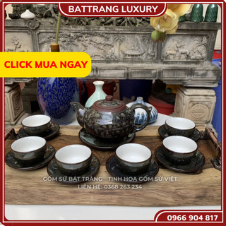 Bộ ấm chén uống trà, bộ ấm chén bát tràng cao cấp - tử sa tâm sen