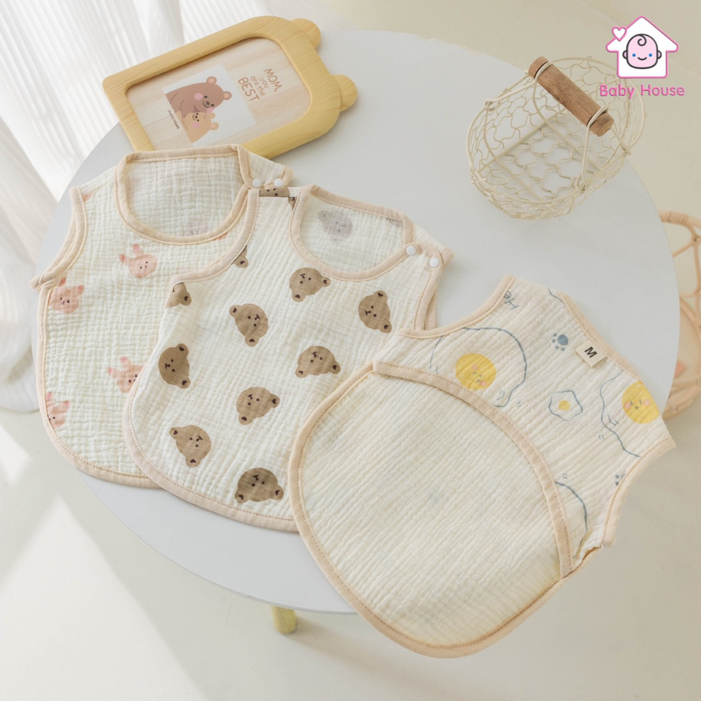 Áo yếm ăn dặm cộc tay cao cấp, Khăn yếm đa năng chất liệu muslin 100% cotton kiểu dáng Hàn Quốc (AY01)