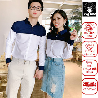 Áo sơ mi cặp fig tree thời trang màu trắng xanh hot teen