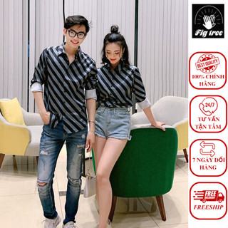 Áo sơ mi cặp thương hiệu figtree sọc chéo mã 153a hot hit