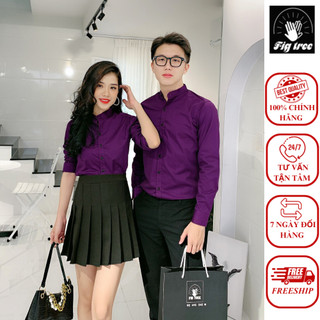 Áo sơ mi cặp figtree cổ trụ màu tím thủy chung