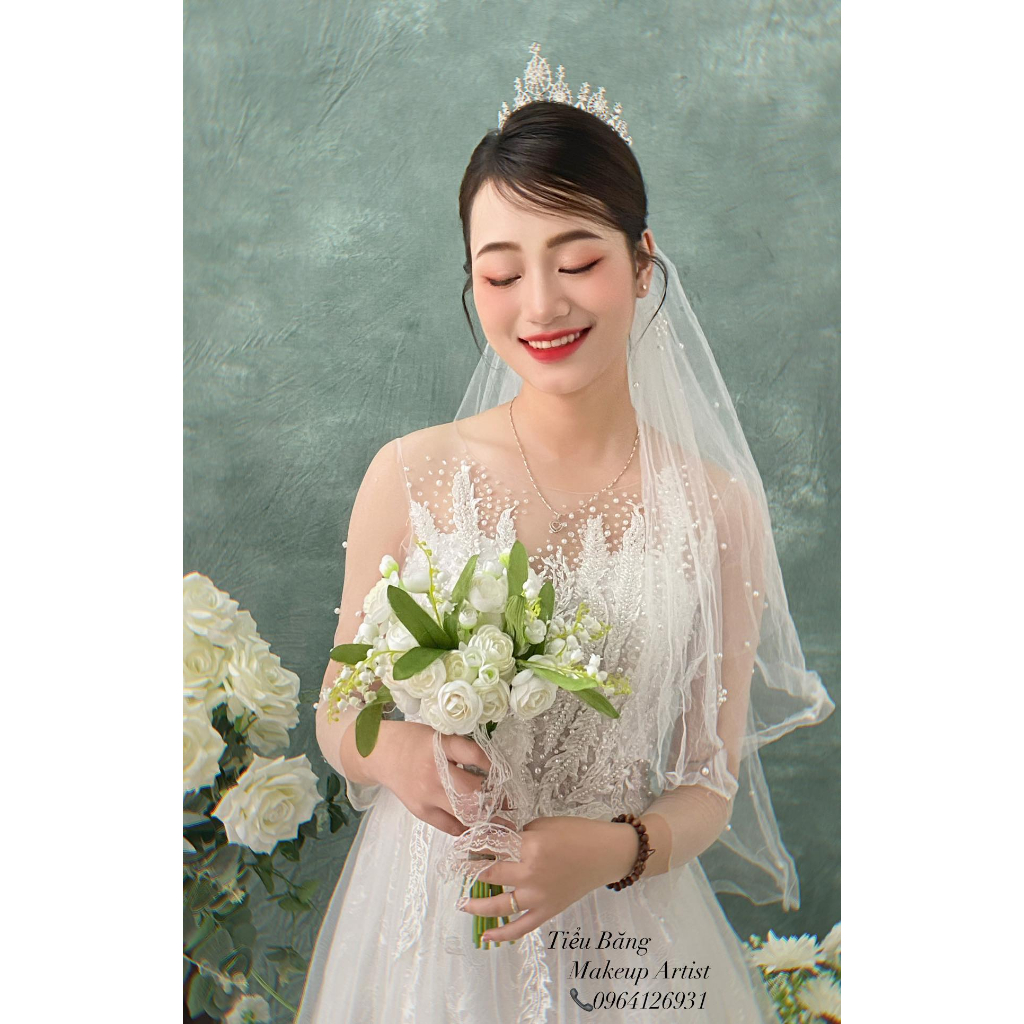 Vương miện dáng tròn trang điểm cô dâu