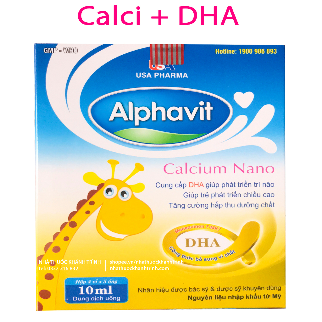 (hộp 20 ống) ALPHAVIT Calcium Nano DHA - siro ống uống bổ sung calci, DHA và vitamin cho trẻ em