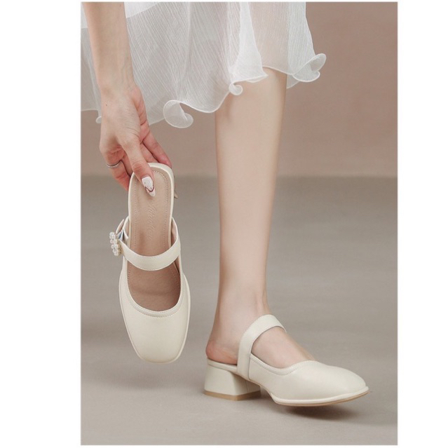 Dép cao gót quai ngang đế 4-5cm hottren quản châu cao cấp