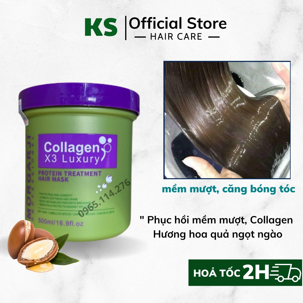 Kem ủ tóc Collagen phục hồi tóc hư tổn, hấp tóc siêu mềm mượt chăm sóc tóc khô xơ uốn nhuộm tẩy Morgarji 500ml