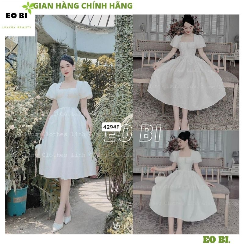 Váy gấm trắng cup ngực 2 tầng dáng dài sang chảnh, Đầm công chúa gấm xốp dáng xòe bồng dự tiệc siêu đẹp tôn dáng - EOBI