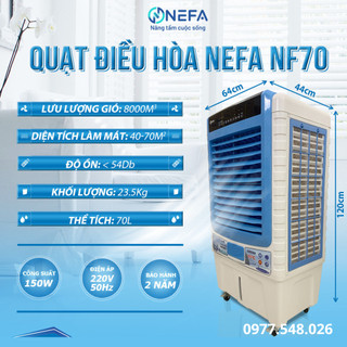 Quạt điều hòa Nefa NF70 cho quán ăn văn phòng, Quạt hơi nước đá dung tích lớn 70L bảo hành 2 năm có điều khiển