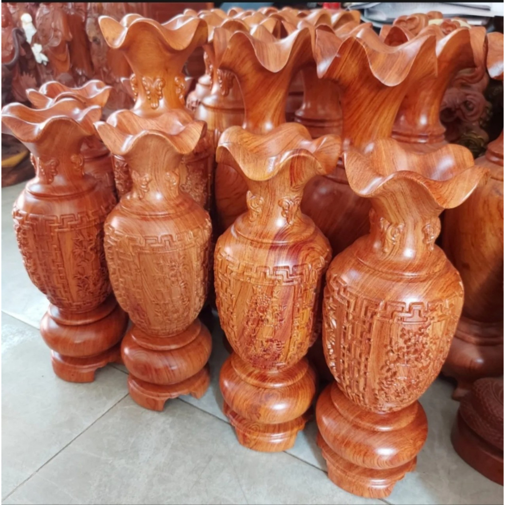 Cặp lộc bình gỗ hương ,cặp lục bình gỗ hương khắc tứ quý cao 40 cm -Lục bình phong thuỷ
