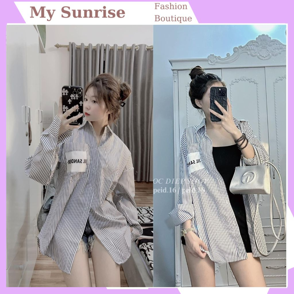 Áo sơ mi unisex phối túi chữ J.S.E kẻ sọc kín áo,sơ mi nữ nam kẻ sọc đi làm đi chơi đi học đều được.
