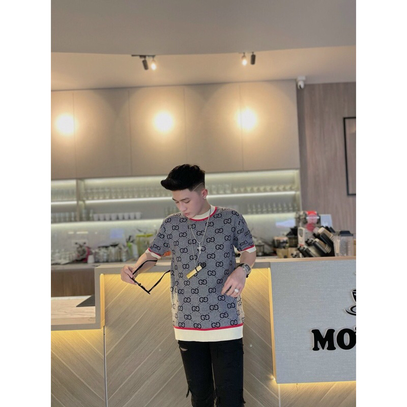 ⚡️[Hight Quality] Hàng Có Sẵn!! New Áo Len G.C Cộc Tay Họa Tiết Monogram Đặc Trưng - Hàng Loại 1 Chất Len Mịn Mặc Mát