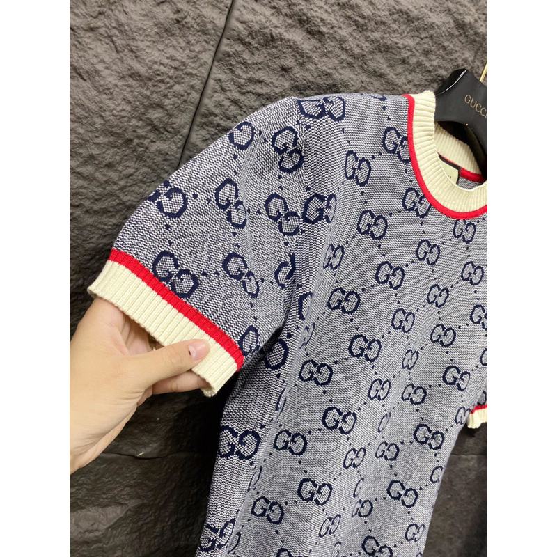 ⚡️[Hight Quality] Hàng Có Sẵn!! New Áo Len G.C Cộc Tay Họa Tiết Monogram Đặc Trưng - Hàng Loại 1 Chất Len Mịn Mặc Mát